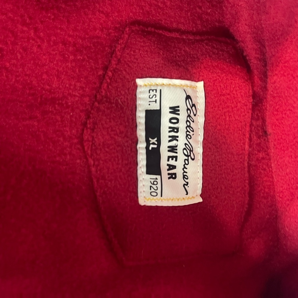 Eddie Bauer Workwear Men's  1/4 Zip Red and Black fleece Top XL - Picture 7 of 7